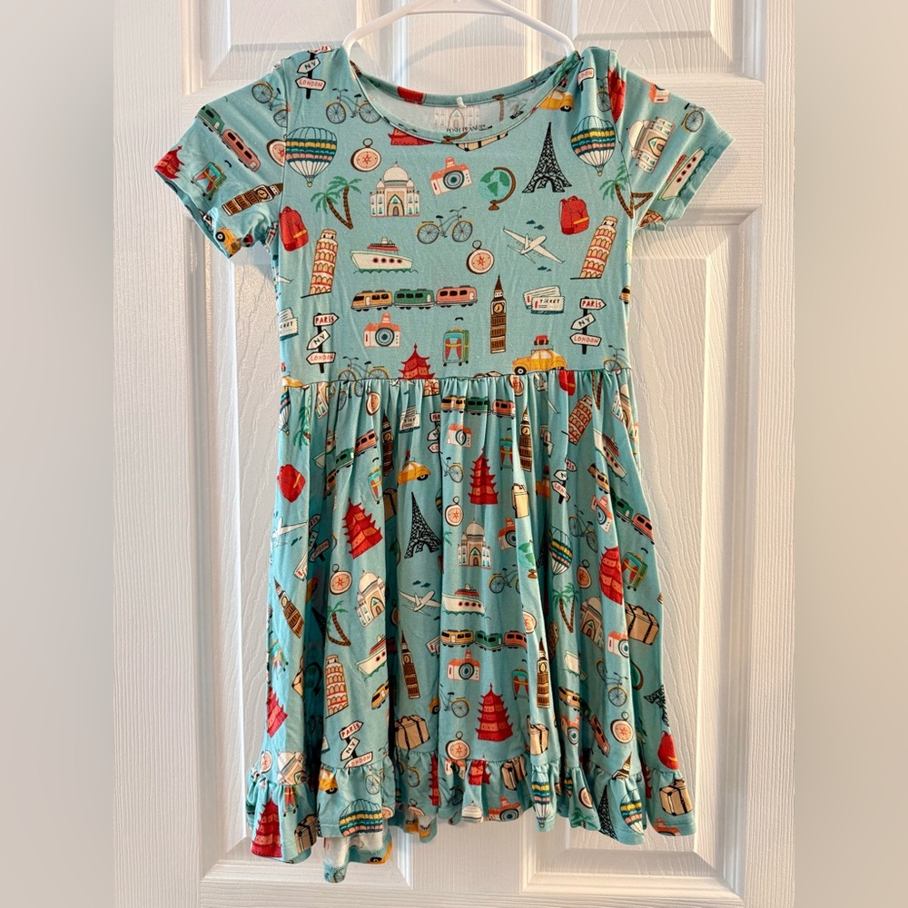 Posh Peanut Around the World Short Sleeve Ruffled Twirl Dress Size 7/8
